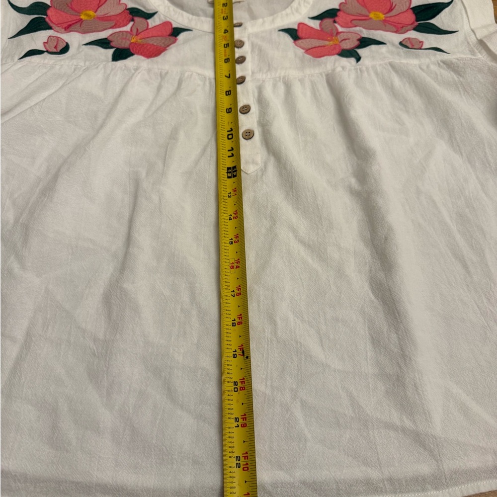 Oddi 100% Cotton Women's White Floral Embroidered Short Sleeve Top - Picture 9 of 9